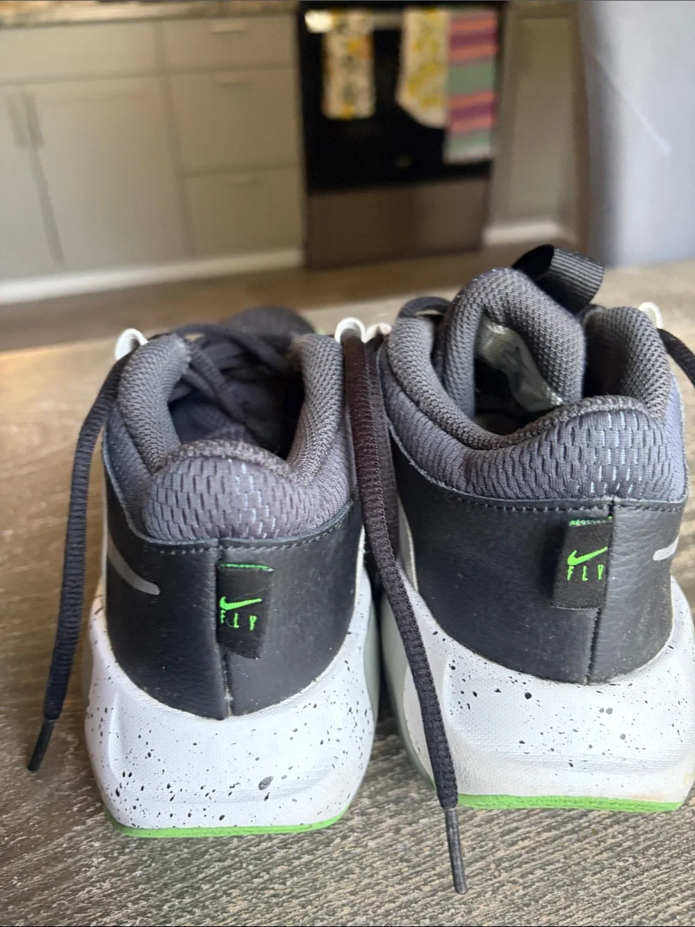 Nike Zoom  Crossover Kids Black Sneakers with White Swoosh and Green Accents
